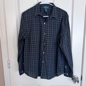 Ralph Lauren Navy and Green Checkered Button-Down Shirt
